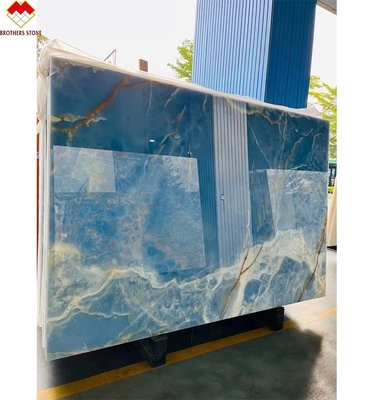 Blauwgoud Venen Onyx Marmeren Plaat Translucent Natuursteenpaneel voor interieurversiering