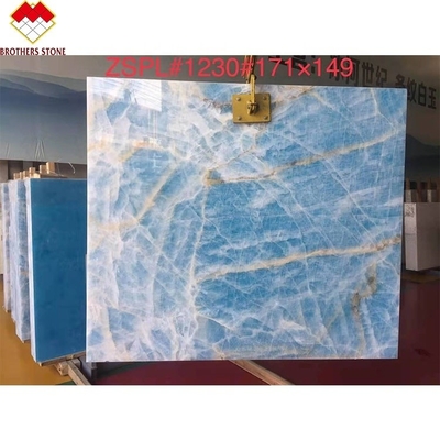 Lichte blauwe marmer jade onyx plaat voor op maat gesneden tegels gouden aders