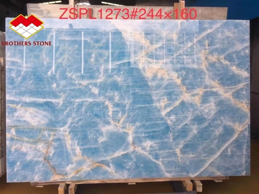 Lichte blauwe marmer jade onyx plaat voor op maat gesneden tegels gouden aders