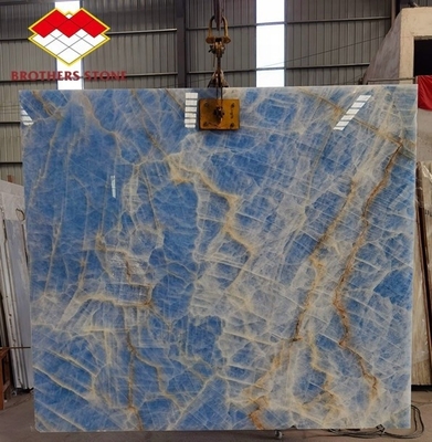 Lichte blauwe marmer jade onyx plaat voor op maat gesneden tegels gouden aders