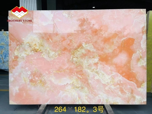 Achtergrondverlichting roze onyx porseleinen tegels geometrisch ontwerp licht roze roze tafelplaten prijs groothandel doorschijnende roze onyx trappen
