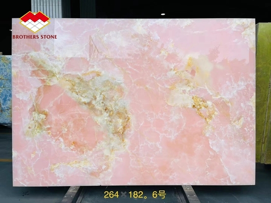 Achtergrondverlichting roze onyx porseleinen tegels geometrisch ontwerp licht roze roze tafelplaten prijs groothandel doorschijnende roze onyx trappen