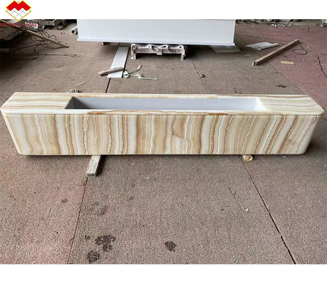 Gepersonaliseerde witte onyx marmeren tv-tafel stand set Hout-look midden tafel met witte houten aders Elegante woonkamer meubels