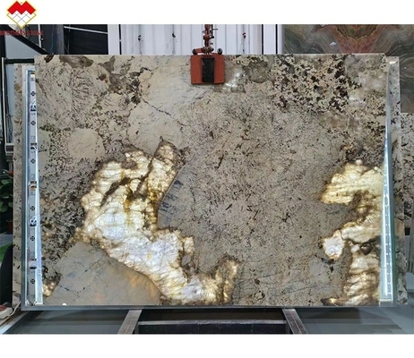 Modern Design Gouden Leverancier Gepolijste achtergrondverlichting Patagonië Pandora Quartzite Veneer Slab Crystal White Onyx Translucent Stone