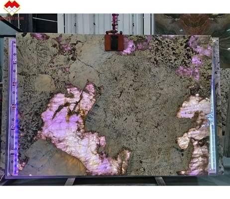 Modern Design Gouden Leverancier Gepolijste achtergrondverlichting Patagonië Pandora Quartzite Veneer Slab Crystal White Onyx Translucent Stone