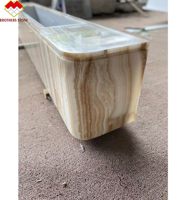 Gepersonaliseerde witte onyx marmeren tv-tafel stand set Hout-look midden tafel met witte houten aders Elegante woonkamer meubels