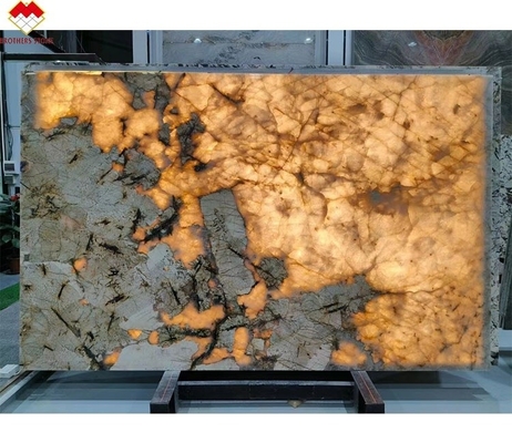 Modern Design Gouden Leverancier Gepolijste achtergrondverlichting Patagonië Pandora Quartzite Veneer Slab Crystal White Onyx Translucent Stone