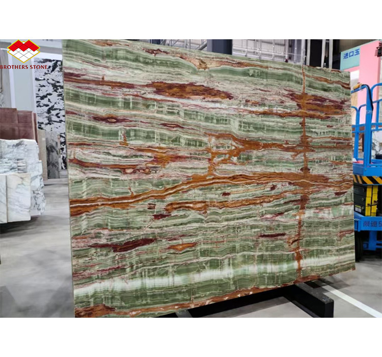 Gepolijste oppervlakte afwerking Pakistan Bamboe Onyx Marmeren platen voor tafel Moderne design stijl