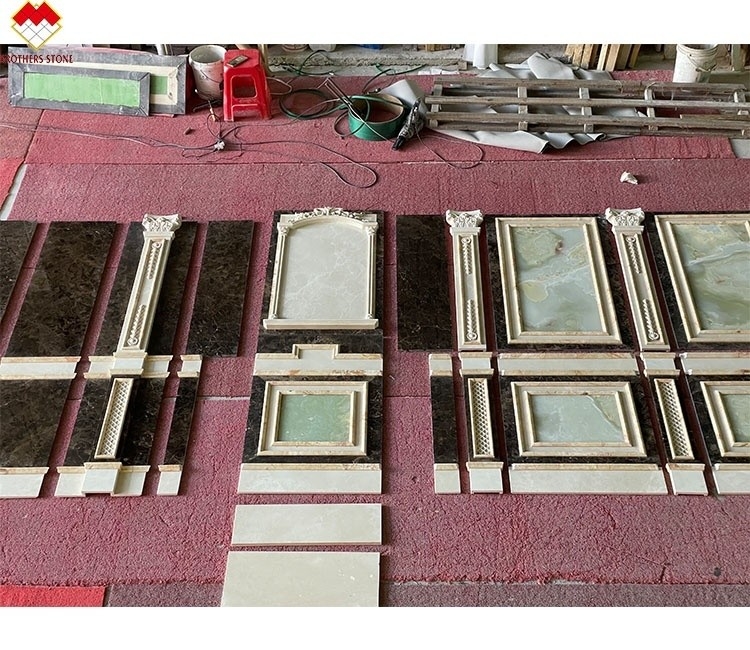 Gepolijste room beige groene onyx marmeren wandbekleding modern ontwerp voor villa achtergrond