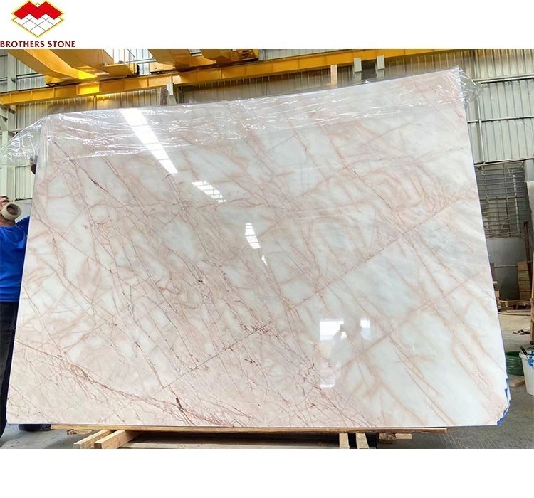 Custom witte oniks marmer mat afwerking moderne luxe ronde eettafel met rode aders