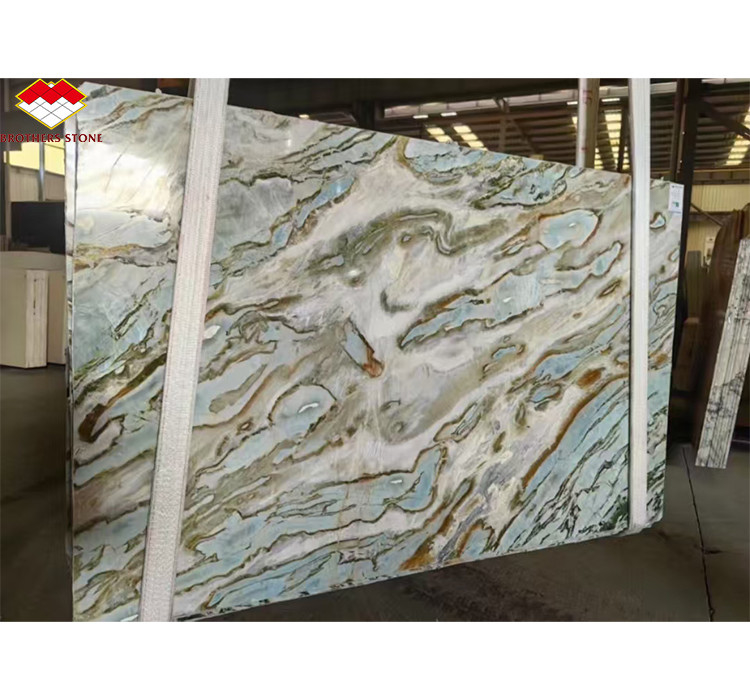 Maldiven Blauw Luxe Steen Translucent Gepolijste Grote Plaat voor Hotel Eettafel Set