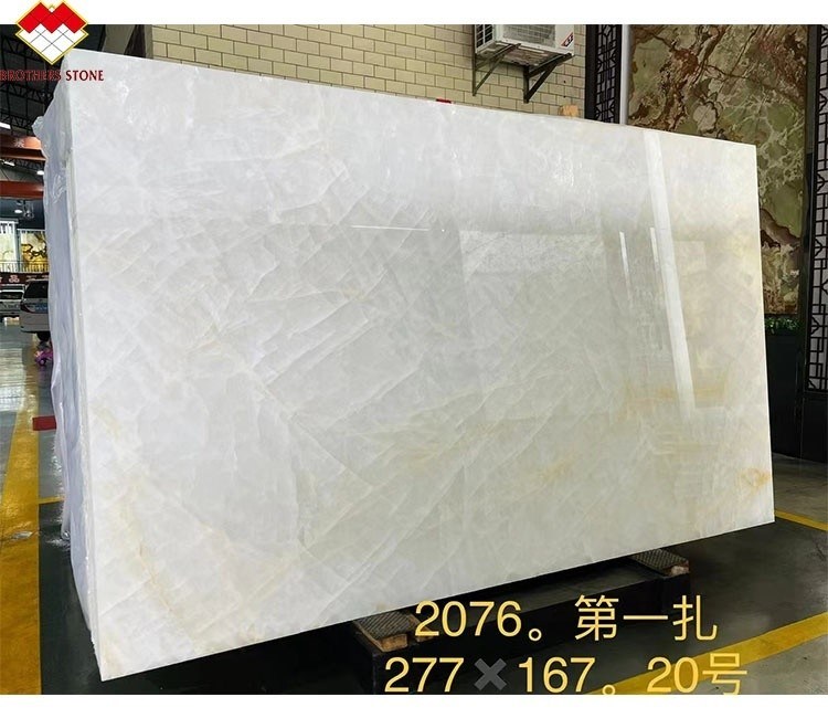 FOB Translucent Ice Crack White Onyx Marble LED achtergrondverlichting Slab voor Villa achtergrondmuur