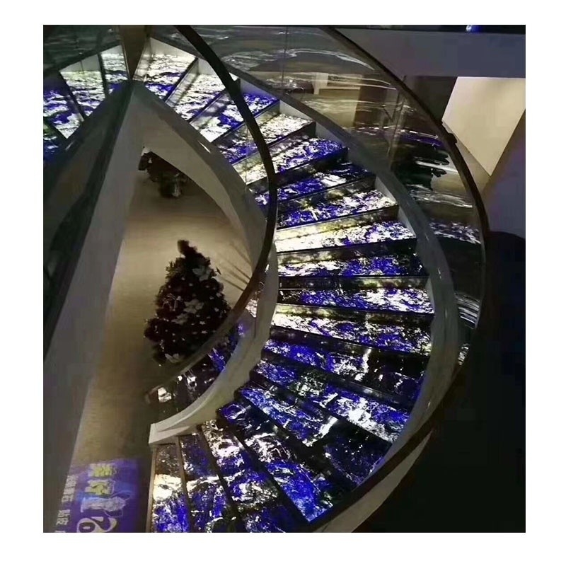 Unieke Blauwe Onyx Achtergrondverlichting Trappenhuizen Balustrade voor 8-30mm Dikte boog Trappen