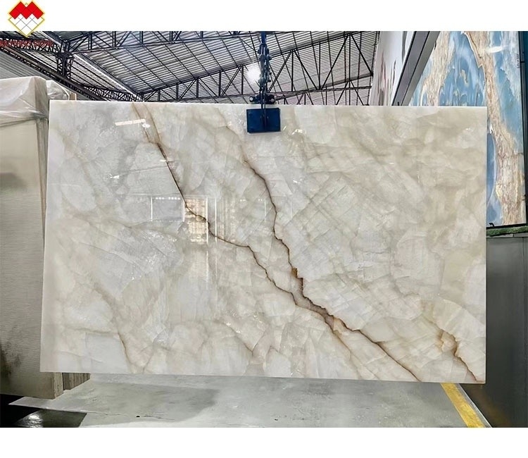 Moderne villa design gepolijste witte onyx marmeren plaat voor woonkamer muur en vloer
