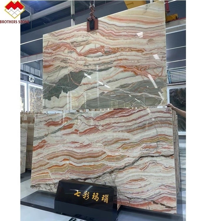 Concurrerend Oniks Steen Veneer Boek Match Kleurrijke Oniks Flooring Tile Backlit Regenboog