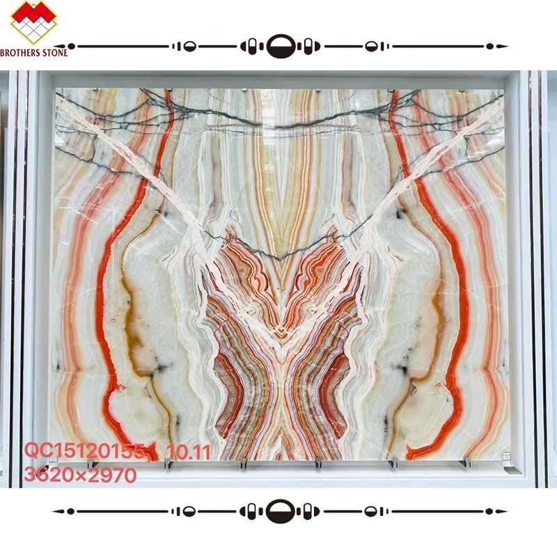 Grote Slab Book Matched Multi-kleurige Onyx Agate Stone voor Innerlijke Decoratie Muurbekleding