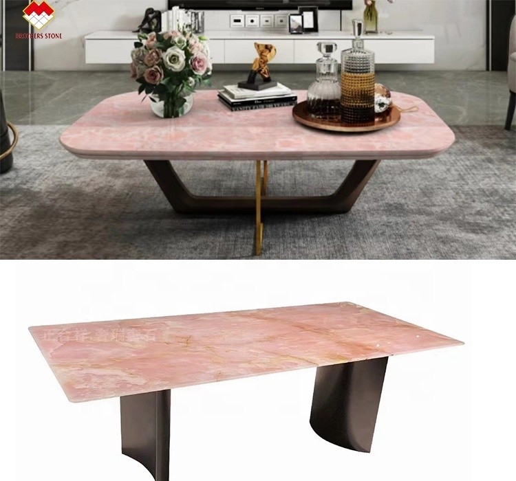 Big Slab Pink Onyx Stone Translucent Thin Rose Pink Jade Quartz voor Villa Wandvloer