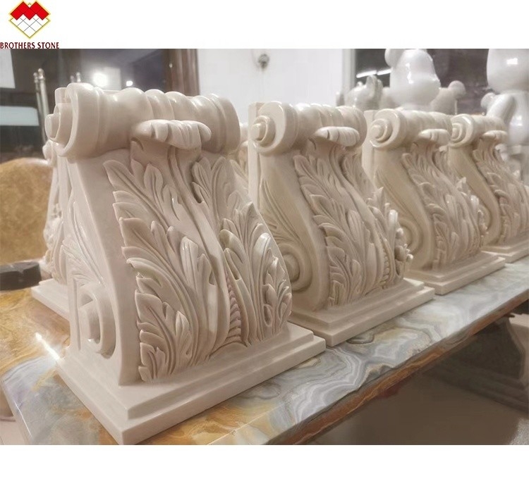 Hotel Beige Creme Marmer Romeins Korinthisch Hoofdstad Steen Kolom Bracket Snijwerk Corbels